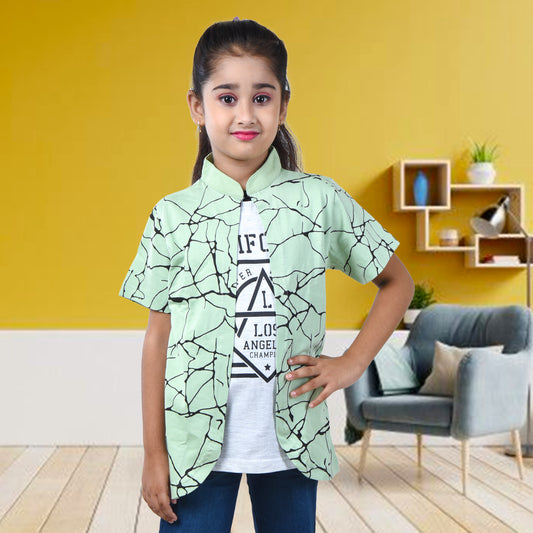 Pista Green /Printed Half Sleeves Pure Cotton Girls T-shirt Attached with Shrug image 0