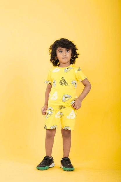 Yellow Pure Cotton Printed Co-ord Set for Boys