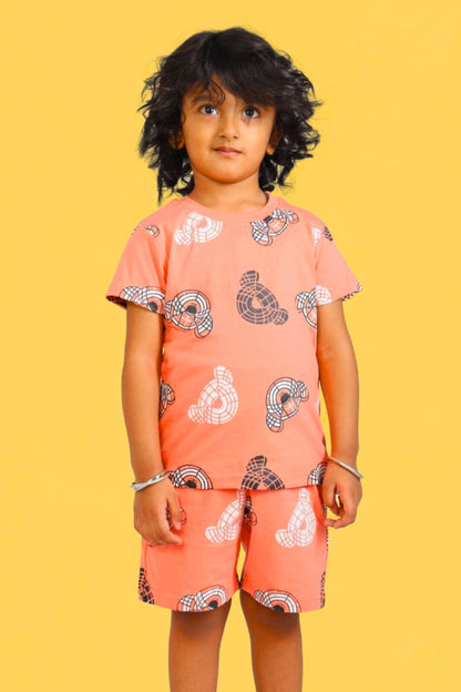 Pure Cotton Orange Printed Co-ord Set for Boys