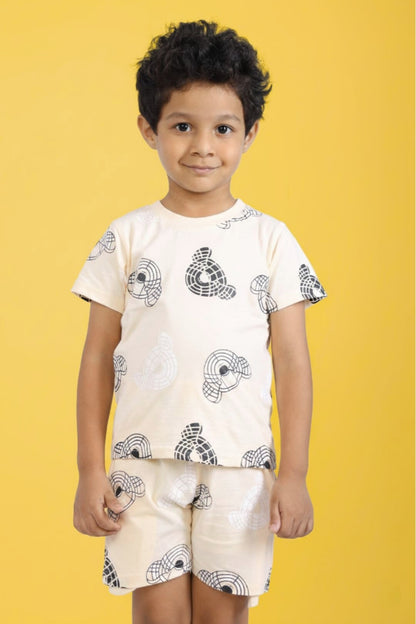 Cream Pure Cotton Printed Co-ord Set for Boys