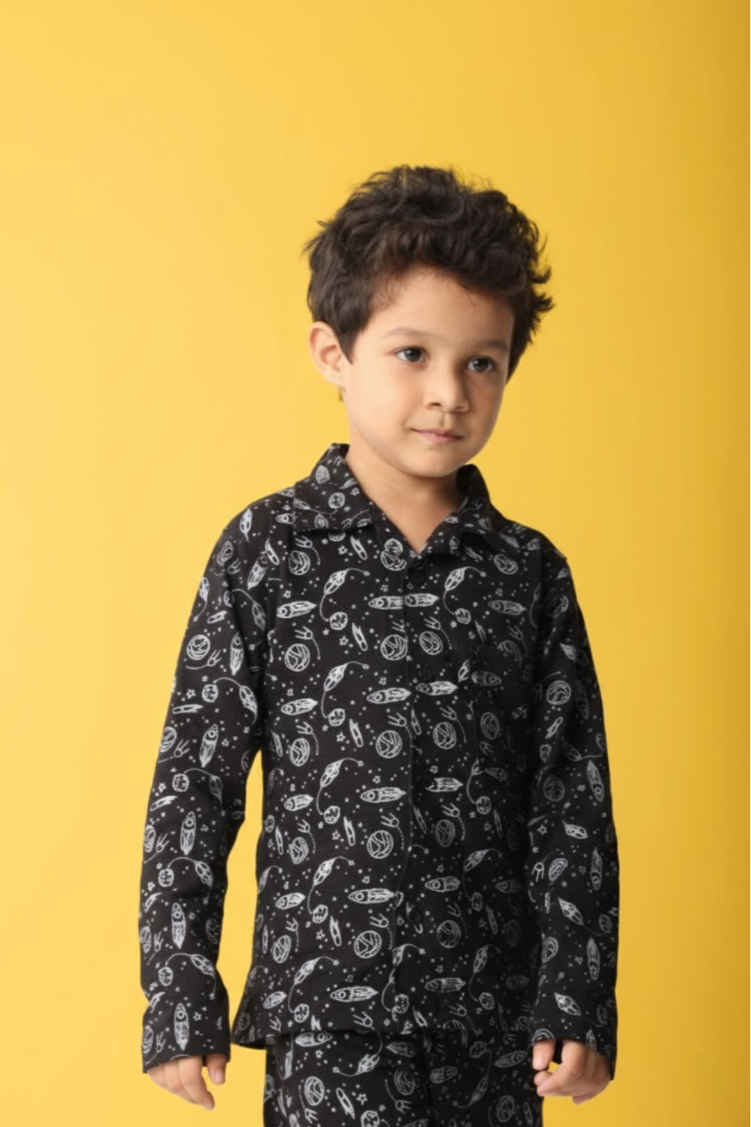 Black Pure Cotton Printed Nightsuit for Boys