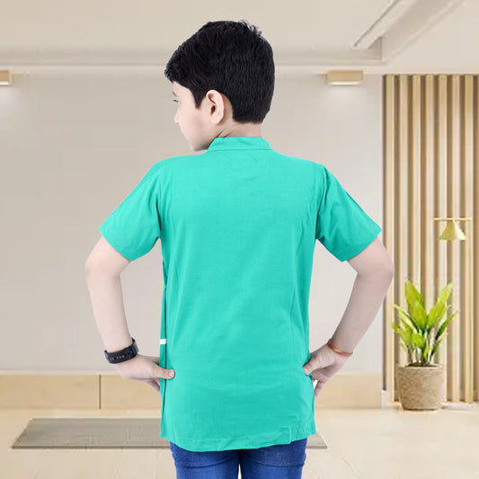 Rama Green /Printed Half Sleeves Pure Cotton Boys T-shirt Attached with Shrug image 1