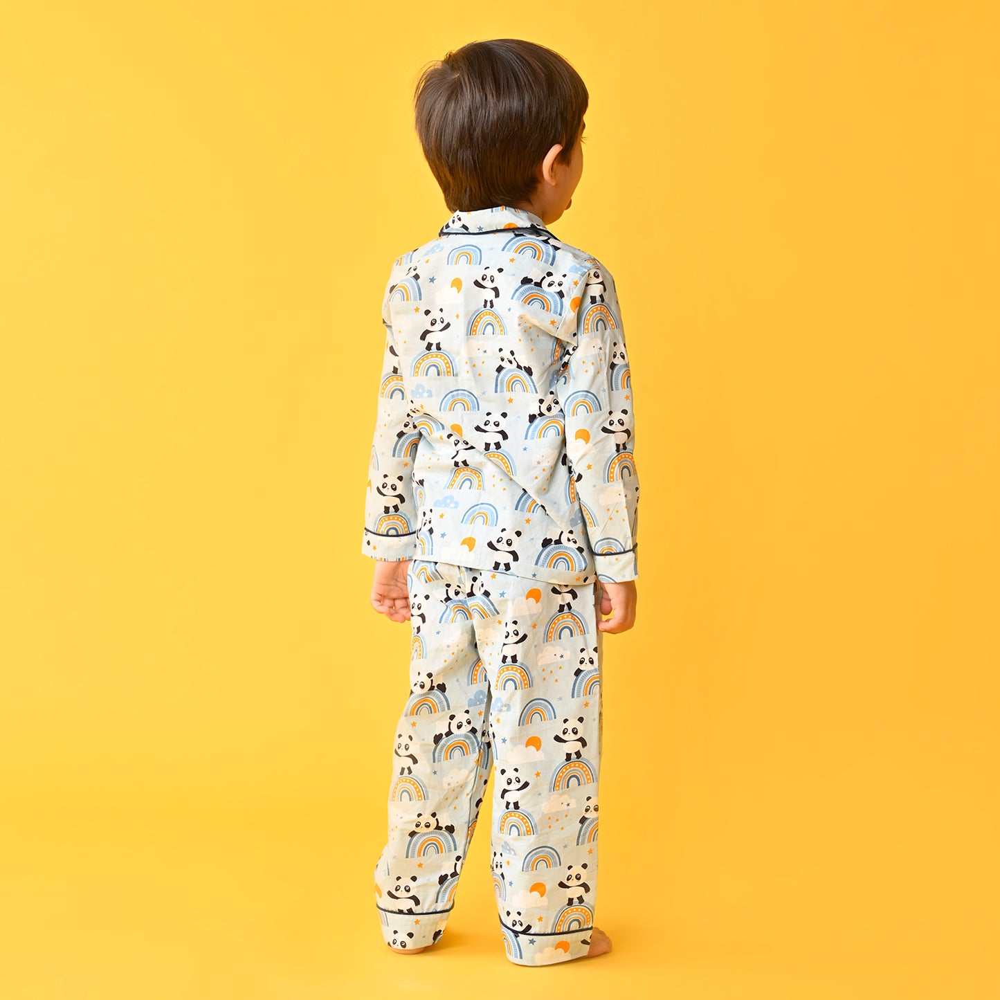 Grey / Panda Printed Full Sleeves Cotton Kids Night Suit image 5