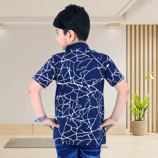 Navy Blue /Printed Half Sleeves Pure Cotton Boys T-shirt Attached with Shrug image 1