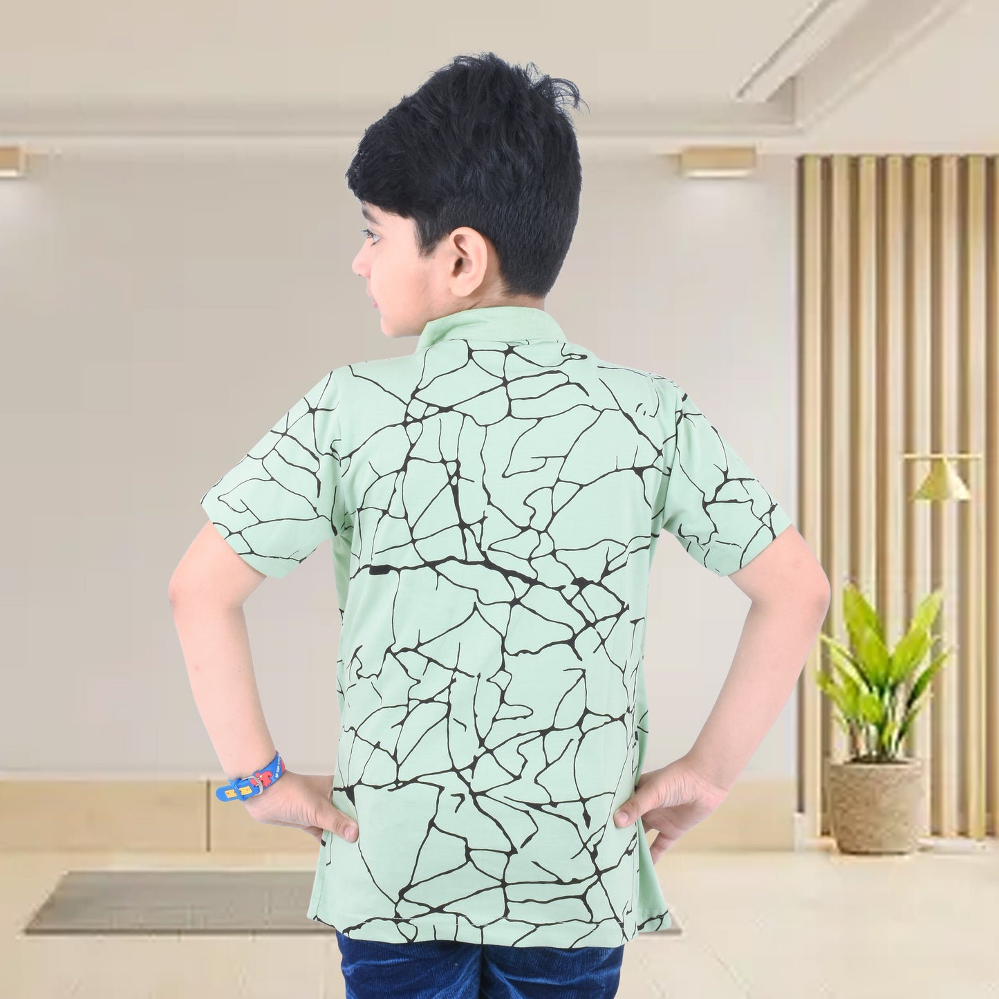 Pista Green /Printed Half Sleeves Pure Cotton Boys T-shirt Attached with Shrug image 1