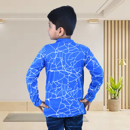 Royal Blue /Printed Full Sleeves Pure Cotton Boys T-shirt Attached with Shrug image 1