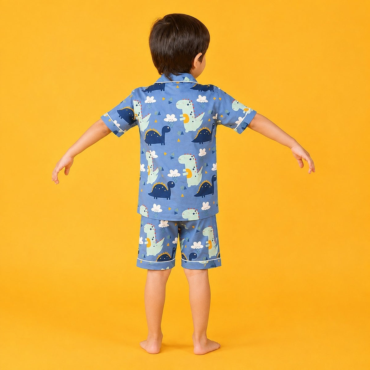 Jam & Sugar Dino Blue Cotton Kids Casual Half Sleeve | Night Dress | Comfortable Combo Set