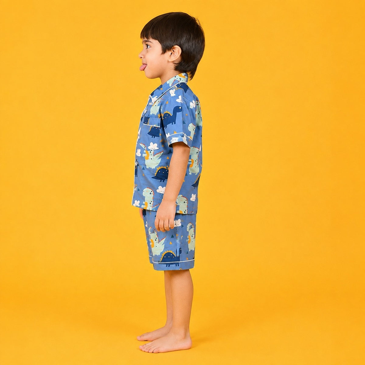 Jam & Sugar Dino Blue Cotton Kids Casual Half Sleeve | Night Dress | Comfortable Combo Set