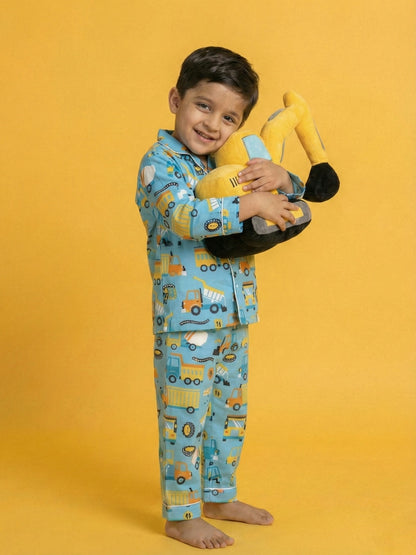 Blue Graphic Printed Full Sleeves Nightsuit for Boys