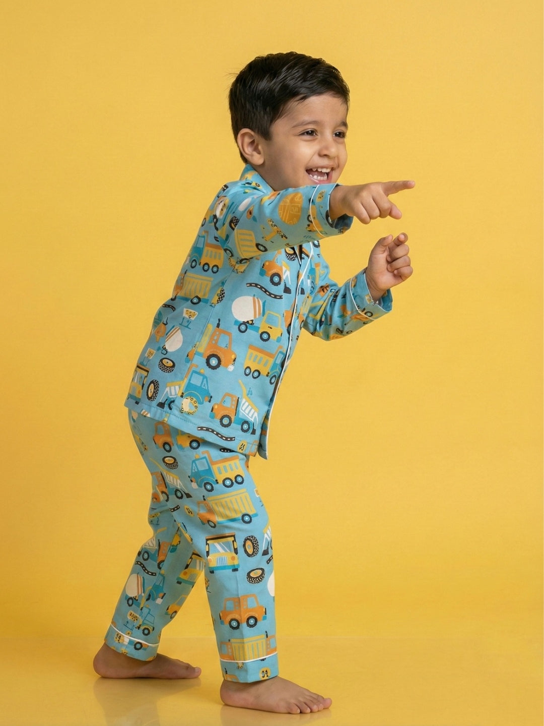 Blue Graphic Printed Full Sleeves Nightsuit for Boys