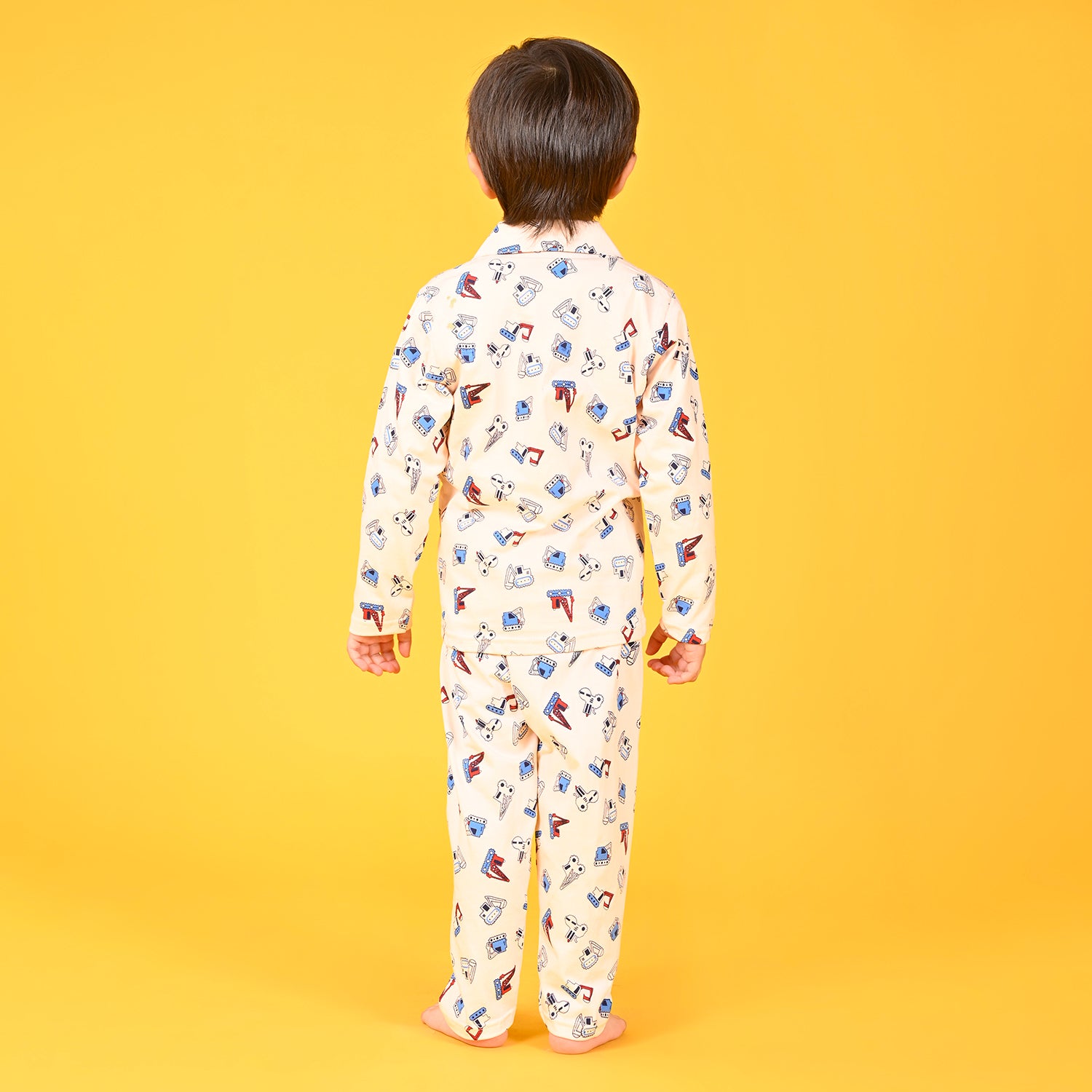 Peach / Car Printed Full Sleeves Cotton Kids Night Suit image 4