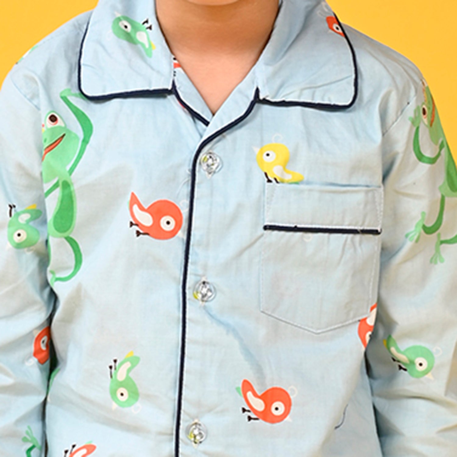 Sky Blue / Bird Printed Full Sleeves Cotton Kids Night Suit image 6