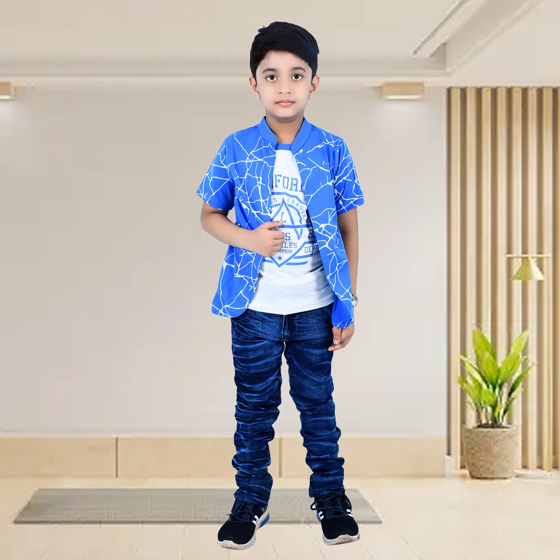 Royal Blue /Printed Half Sleeves Pure Cotton Boys T-shirt Attached with Shrug 15-16Year #509bfe:Royal Blue Half Sleeve