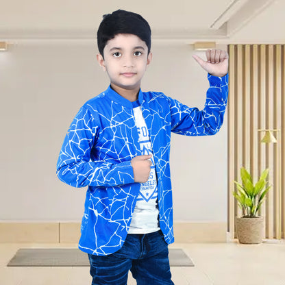 Royal Blue /Printed Full Sleeves Pure Cotton Boys T-shirt Attached with Shrug image 2
