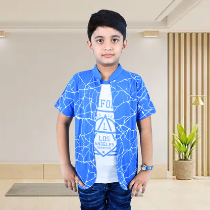 Royal Blue /Printed Half Sleeves Pure Cotton Boys T-shirt Attached with Shrug image 0