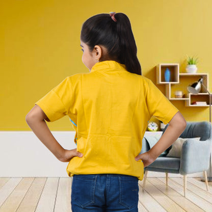 Mustard /Printed Half Sleeves Pure Cotton Girls T-shirt Attached with Shrug image 1