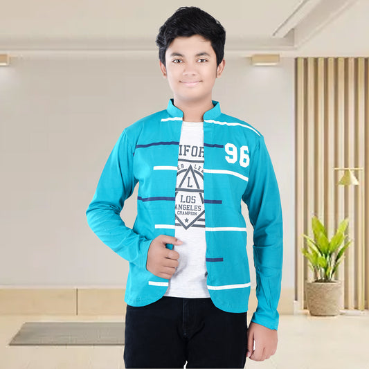 Green /Printed Full Sleeves Pure Cotton Boys T-shirt Attached with Shrug image 0