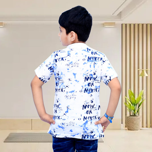 White /Printed Half Sleeves Pure Cotton Boys T-shirt Attached with Shrug image 1