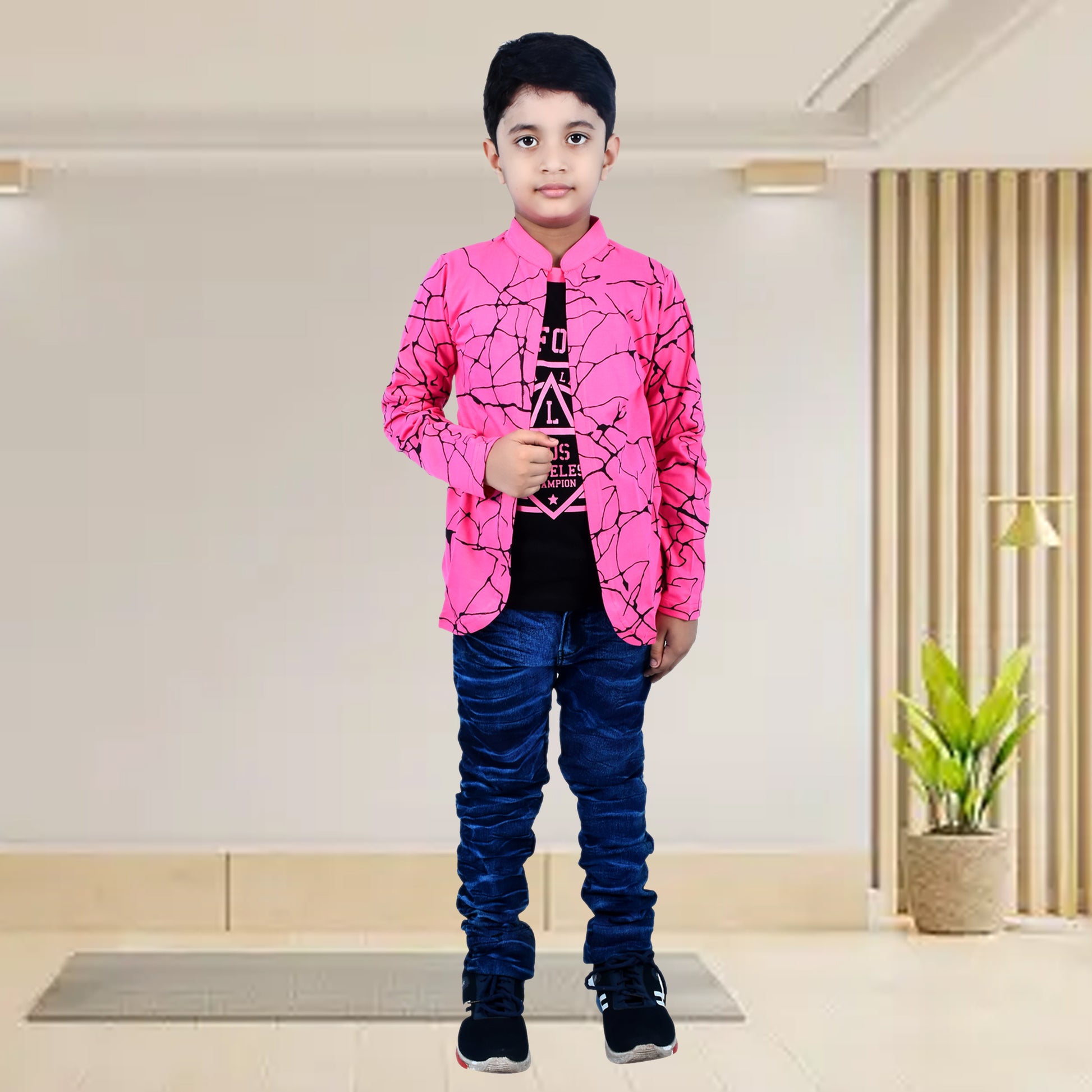 Pink /Printed Full Sleeves Pure Cotton Boys T-shirt Attached with Shrug image 4