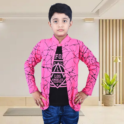 Pink /Printed Full Sleeves Pure Cotton Boys T-shirt Attached with Shrug image 0