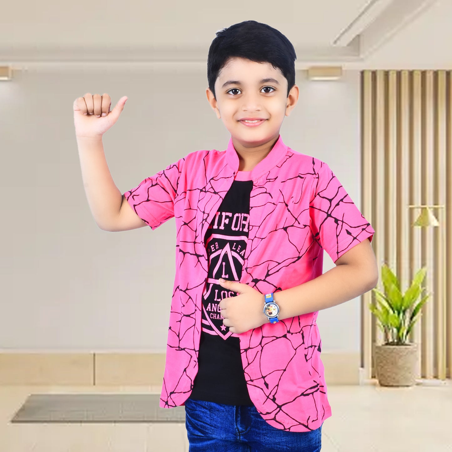 Pink /Printed Half Sleeves Pure Cotton Boys T-shirt Attached with Shrug image 3